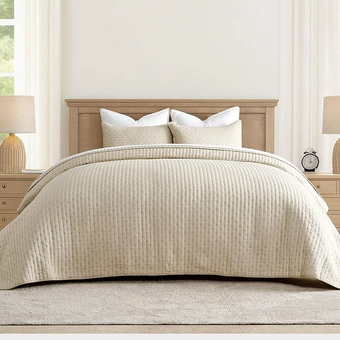Authentic EVERGRACEHOME Cross Stitch Pre-Washed Cotton Quilt Bedding Set King Size Premium Material