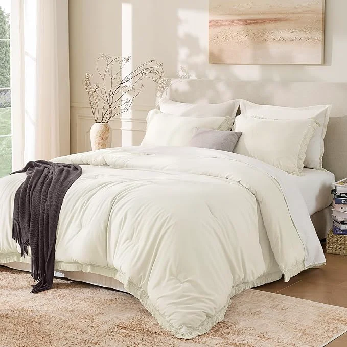 Refined Andency Queen Comforter Set Ivory 3 Pieces Boho Ivory Tassel Lightweight Relaxed