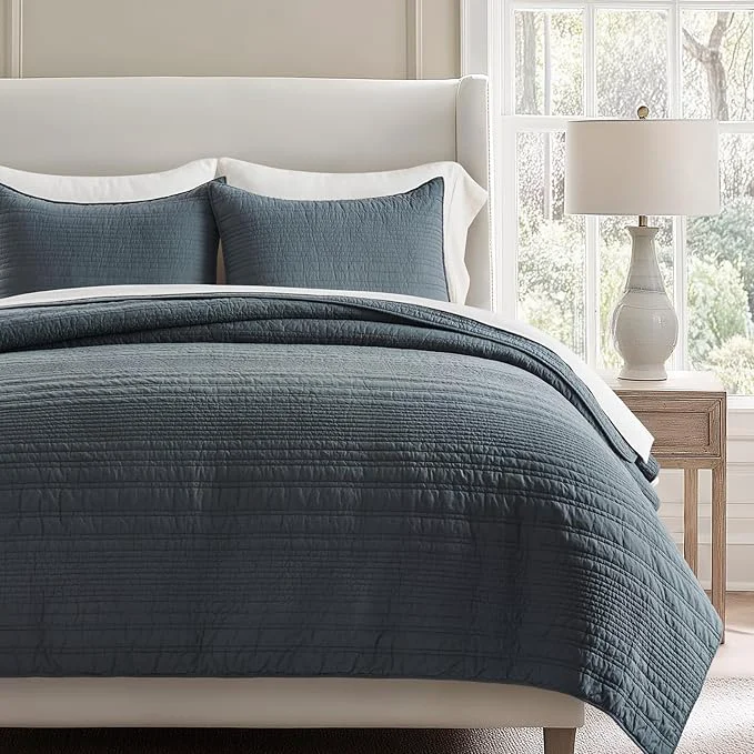 High-Performance EVERGRACEHOME Cotton Modern Lines Quilt Set Queen Size Pre-Washed Soft User-Friendly
