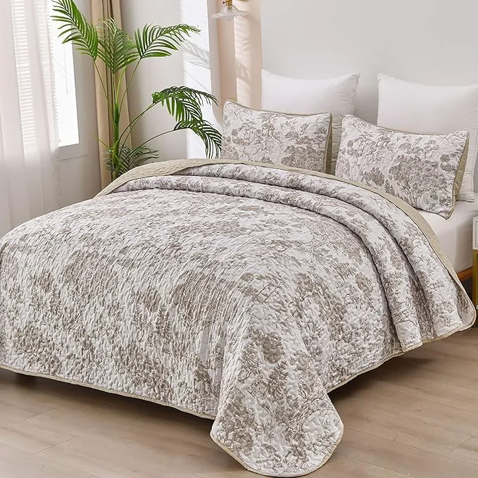 Smooth WONGS BEDDING Botanical Quilt Set California King Size Khaki 3 Pieces Toile Verified