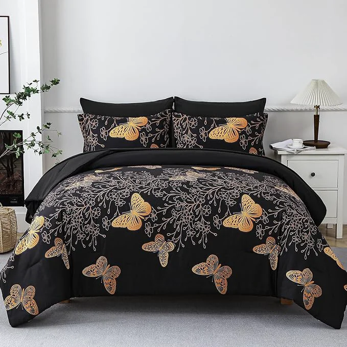 Advanced Yogeneg 5 Piece Bed in a Bag Twin Size Comforter Set Black Bedding Set Green