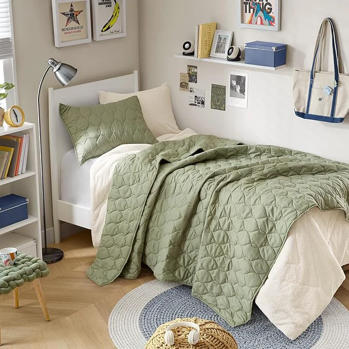 Advanced Comfort Spaces Twin Quilt Set Modern Reversible Ogee Coverlet Twin Bedding Set Safe
