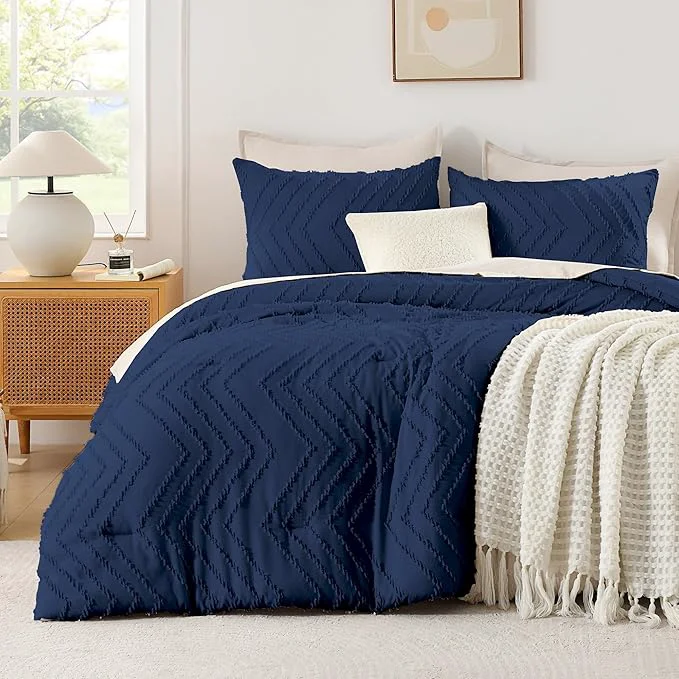 Clean Andency Navy Blue Comforter Set Queen Size Boho Soft Warm Tufted Bedding High-Performance