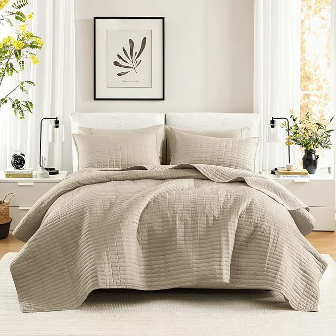 Certified Comfort Spaces Twin Quilt Set Modern Reversible Plaid Coverlet Twin Bedding Set Clean