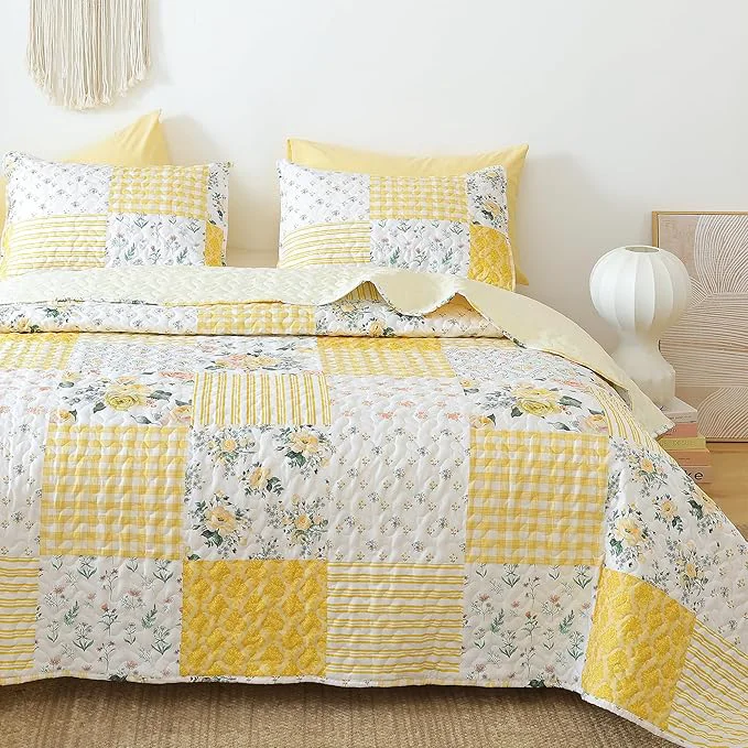 Smart YIKUSH Quilt Sets King Size Floral Quilt Set 3 Pieces Bedding Set Bedspreads Sophisticated