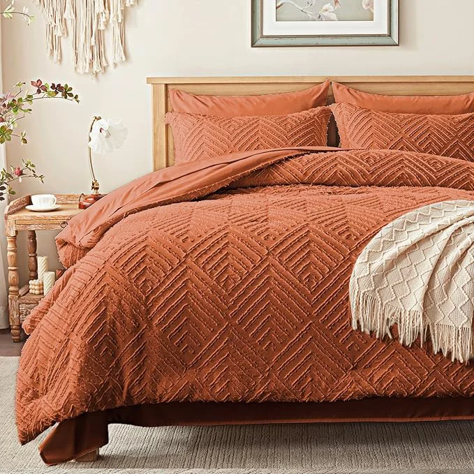 Top-Quality Zzlpp Twin Comforter Set 5 Pieces Burnt Orange Tufted Bed in a Bag Green