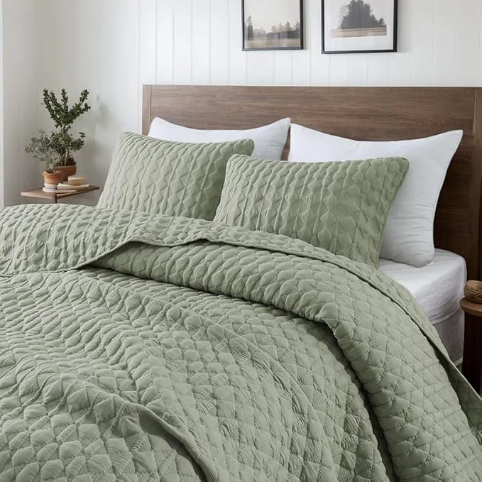 Expertly Made WDCOZY Sage Green Quilt Twin Size Bedding Sets Relaxed