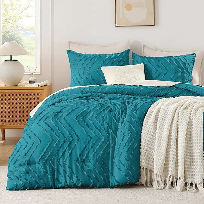 Crafted Andency Turquoise Comforter Set Queen Size Boho Soft Warm Tufted Bedding Casual