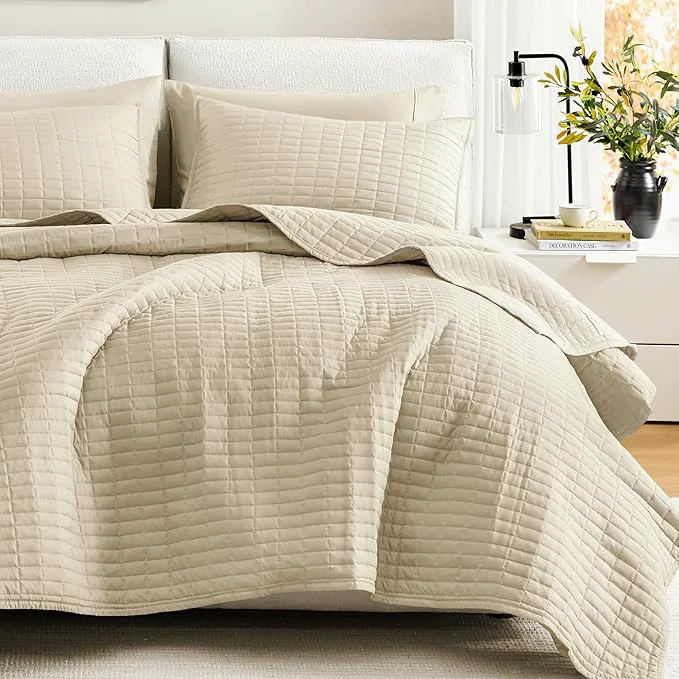 Trendy Comfort Spaces Kienna Quilt Set- Double Sided Stitching Design Summer Blanket First-Class