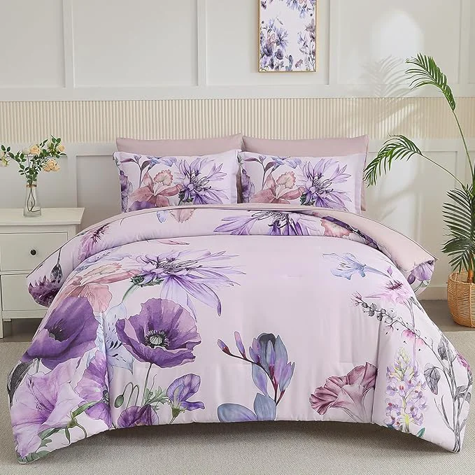 Superior Yogeneg King Size Comforter Set 7 Piece Bed in a Bag Elegant Floral Botanical Trusted
