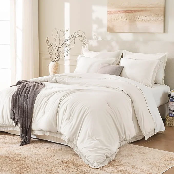 Premium Andency Comforter Set Oversized King Beige 120×120 3 Pieces Boho Fall Tassel Original