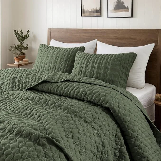 Safe WDCOZY Olive Green Oversized California Cal King Size Quilt Bedding Set Elite