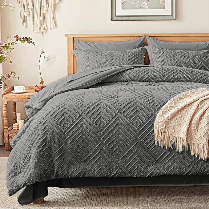 Elite Zzlpp Full Comforter Set 7 Pieces Dark Grey Tufted Bed in a Bag Consistent