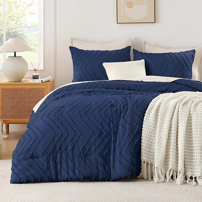 Innovative Andency Navy Blue Comforter Set King Size Boho Soft Warm Tufted Bedding Fast