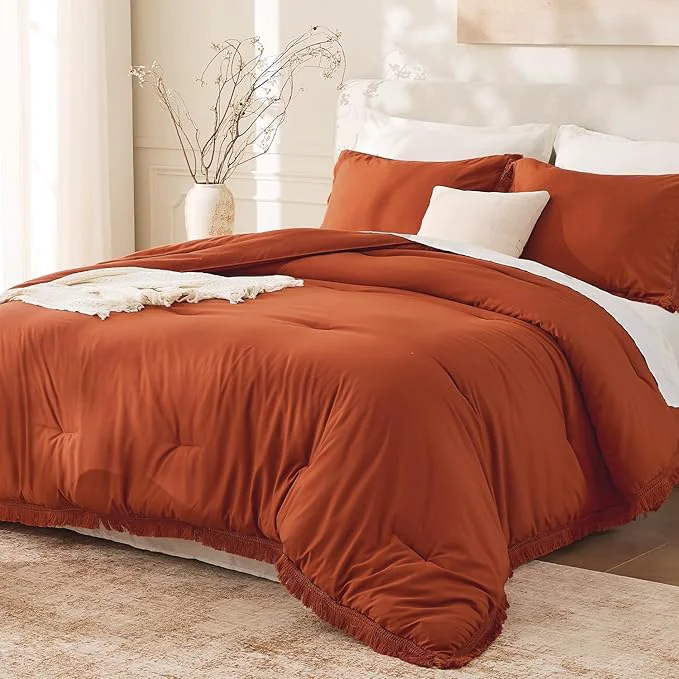 Flexible Andency Oversized King Size Comforter Set Terracotta 128×120 3 Pieces Boho Elite