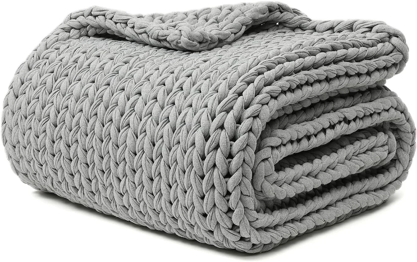 Secure YnM Cotton Weighted Blanket Handmade Chunky Knitted Throw No fillers Carefully Designed