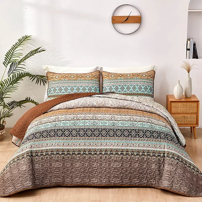 First-Class WONGS BEDDING Boho Fall Quilt Set Full Ultra Soft Lightweight Bedspread High-Grade