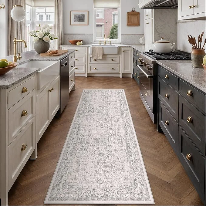 Elite Gray Runner Rug 3×8 Hallway Machine Washable Kitchen Vintage Distressed Non Environmentally Friendly