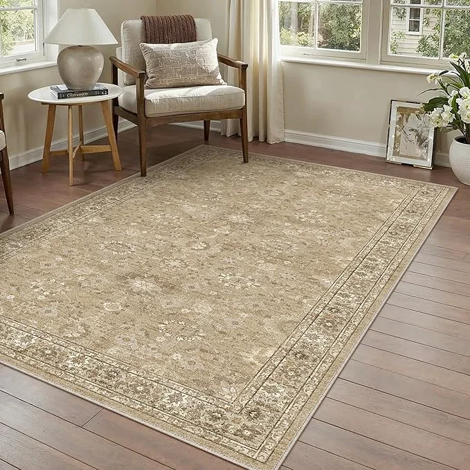 Smooth 3×5 Brown Area Rug Non Slip Vintage Office Entryway Rug Distressed Machine Responsible