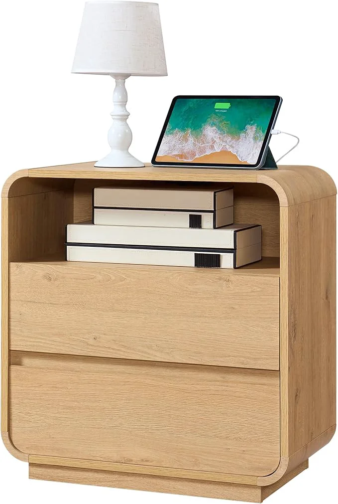 Elegant Modern Nightstand 2 Storage Drawers Side Table Large End Table Night Stand Traditional