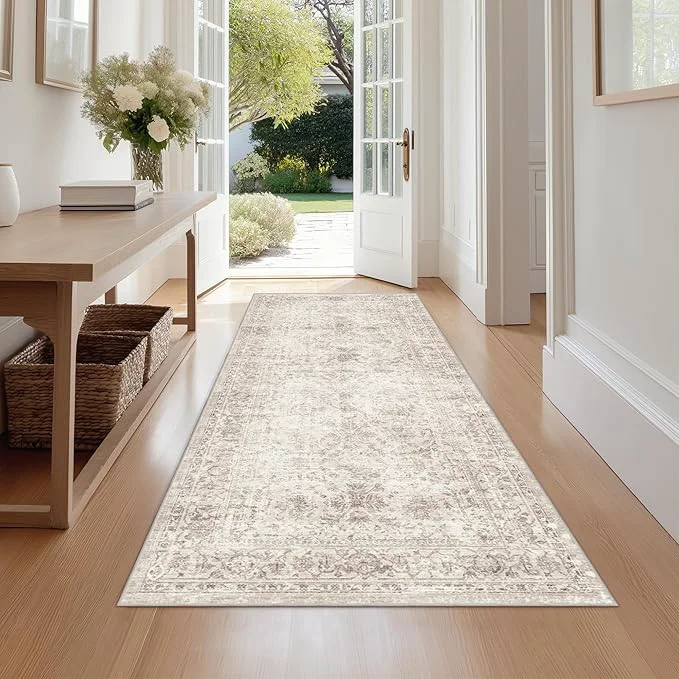 Convenient FMFUNCTEX 2×6 Hallway Runner Rug Beige Vintage Neutral Washable Non Slip Low Original Design