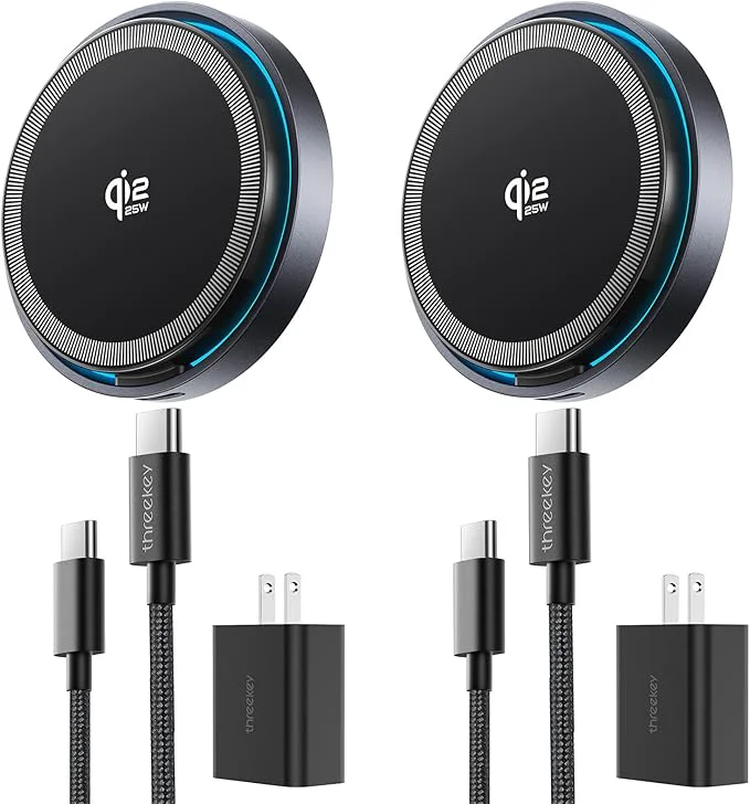Detailed THREEKEY for MagSafe Charger 2 Pack Qi2 25W Fast Charging Pad High-Performance