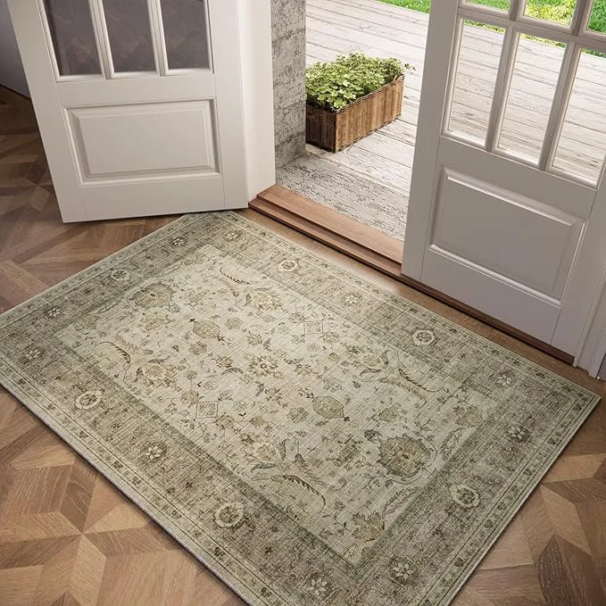 Elite Washable 3×5 Entryway Rug Boho Non-Slip Vintage Distress Small Rugs World-Class