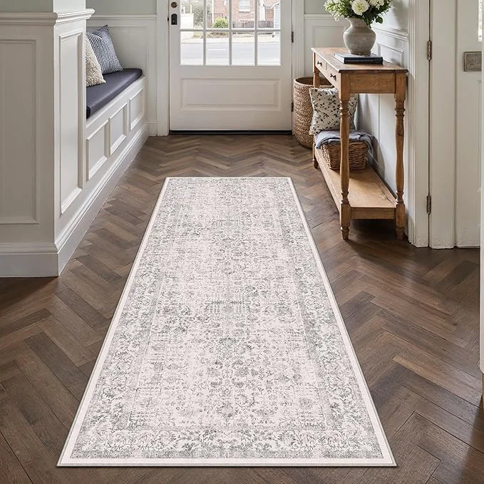 Crafted Gray Runner Rug 2×6 Hallway Machine Washable Kitchen Vintage Distressed Non Original