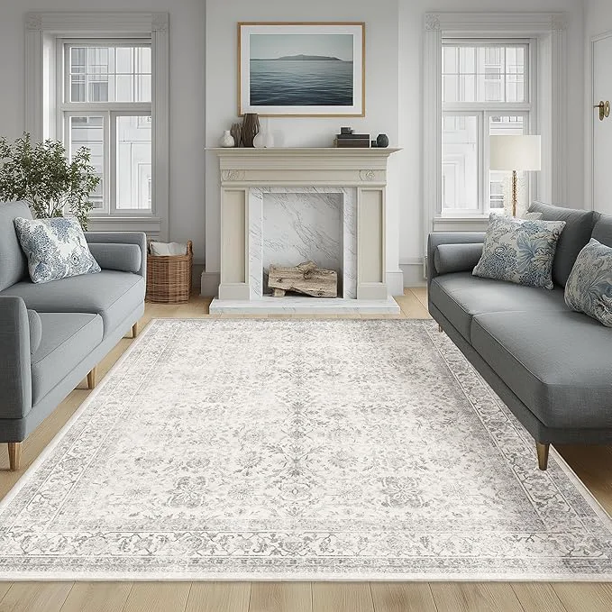 Top-Quality FMFUNCTEX 6×9 Washable Area Rug Grey Vintage Neutral Distressed Large Non Slip Luxury
