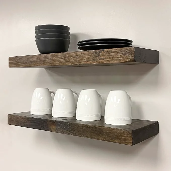 Functional URBANDI Rustic Floating Shelves Hidden Bracket Solid Wood Heavy Duty Enhanced