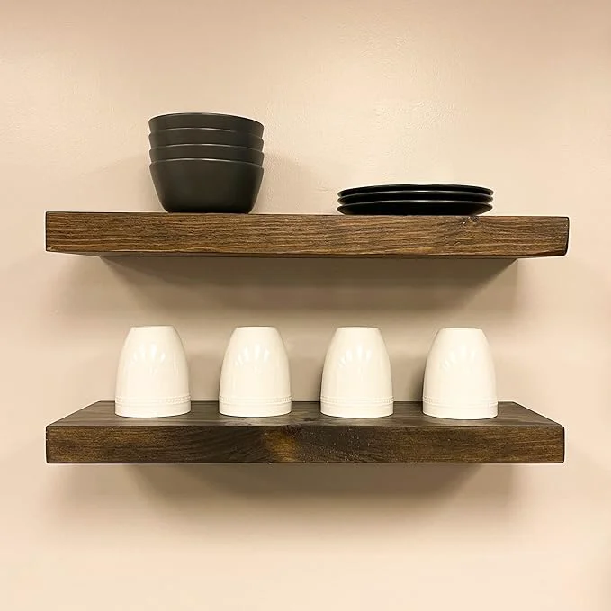 Official URBANDI Rustic Floating Shelves Hidden Bracket Solid Wood Heavy Duty Contemporary