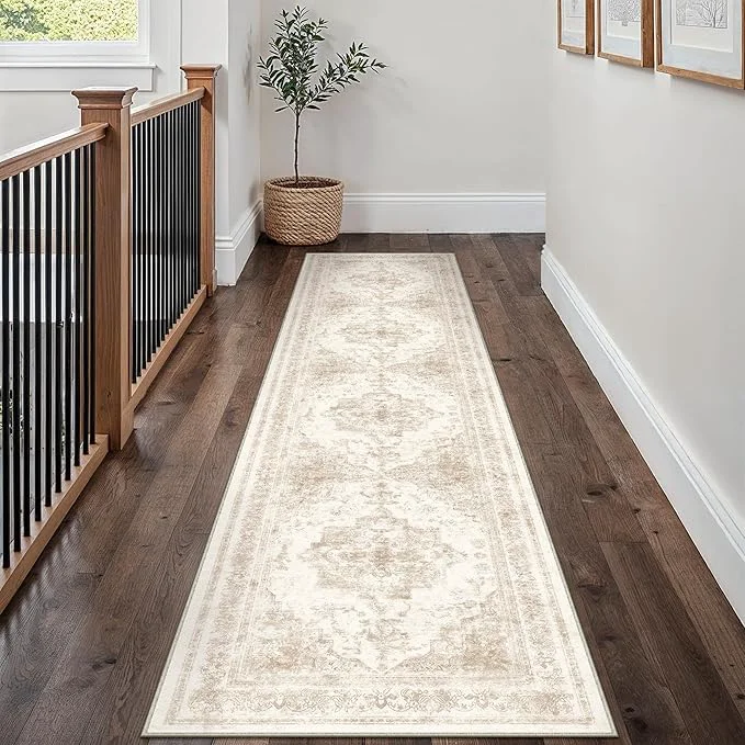 Practical Runner Rug 3×10 Cream Hallway Washable Beige Carpet Non Slip Vintage Medallion Effective