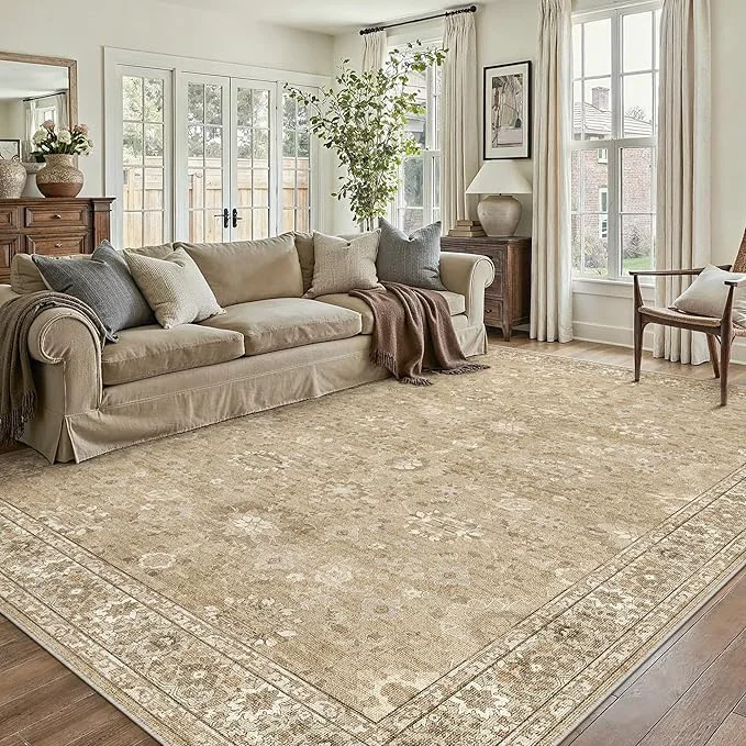 Smooth 6×9 Brown Area Rug Non Slip Vintage Living Room Distressed Machine Washable Fine Crafted