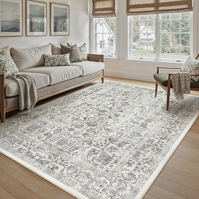Advanced Black Area Rug 5×7 Machine Washable Vintage Living Room Distressed Non Slip Verified