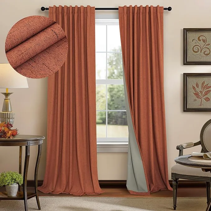 Organic Terracotta Blackout Curtains 108 Inch Long 2 Panel Set Linen Textured Fall Proven
