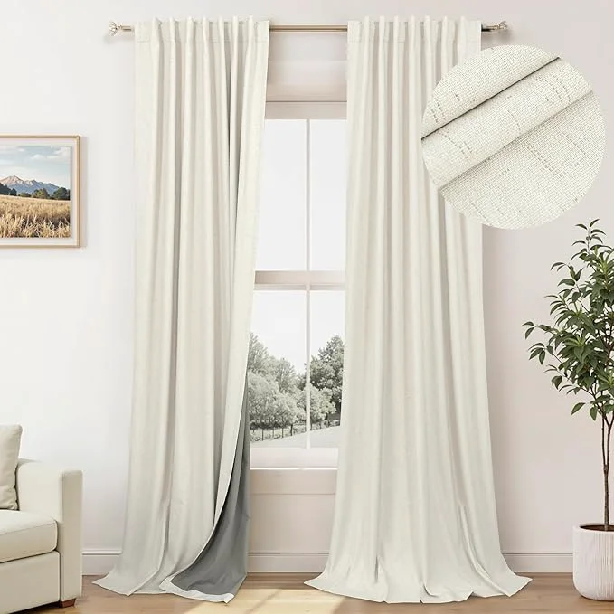 Breathable Blackout Curtains 84 Inch Length 2 Panels Set Neutral Boho Linen Farmhouse Stylish