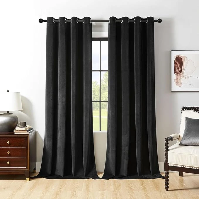 Detailed Joydeco Black Velvet Curtains 72 Inches Long Luxury Grommet Blackout Curtain 2 Relaxed