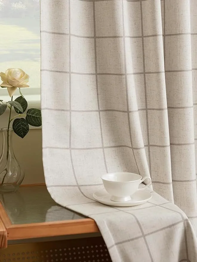 Functional Linen Plaid Blackout Curtains for Living Room Dining Room 95 Inches Long Excellent