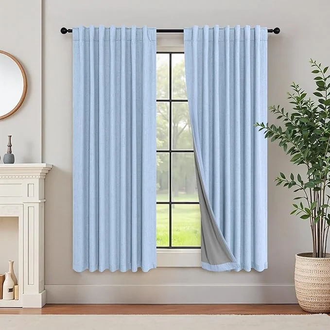 Verified Pitalk Light Blue Curtains for Bedroom 63 Inch Length 2 Panels Linen Blackout Casual