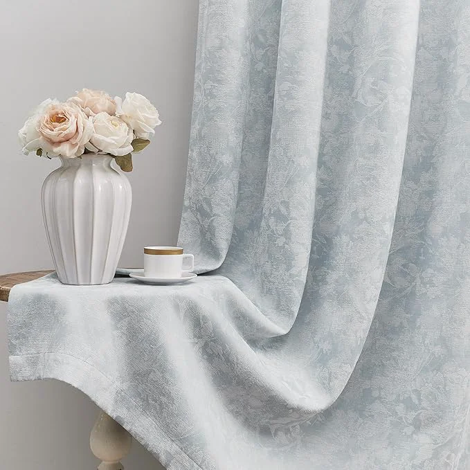 Soft Beauoop Blue Floral Jacquard Blackout Curtains 96 Inches Long 2 Panels First-Class