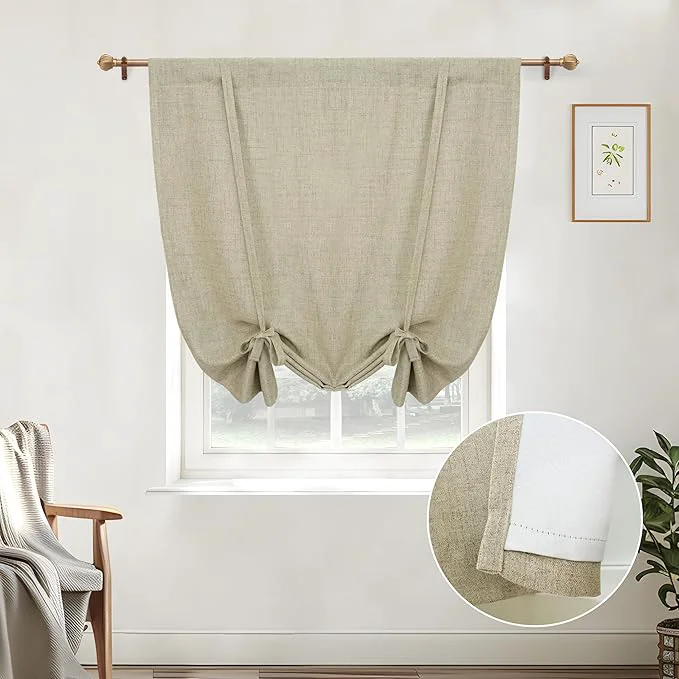Breathable DriftAway Double Layer Linen Blackout Tie Up Curtains Thermal Insulated Fully Convenient