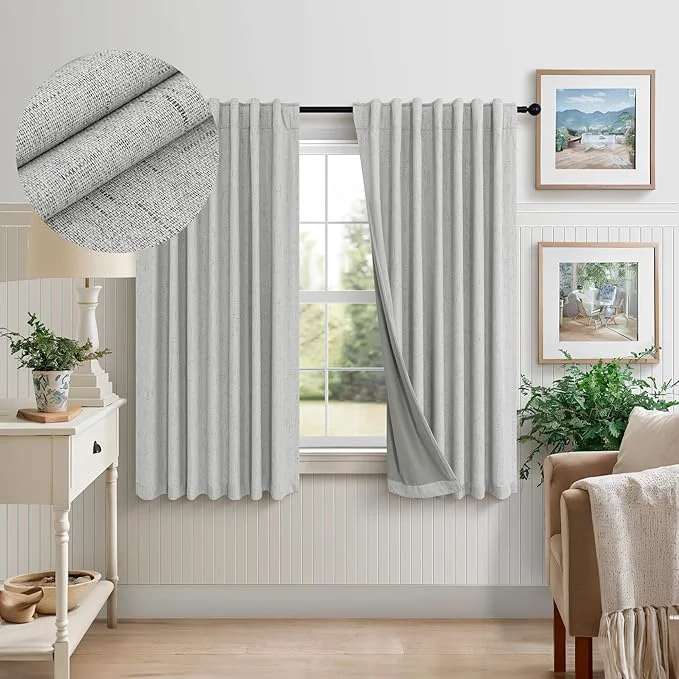 Practical Pitalk 45 Inch Length Blackout Curtains Set of 2 Panels Back Tab Linen Cotton Comfortable