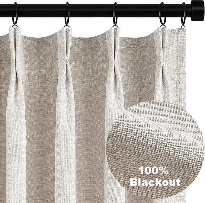 Easy-to-Use Topfinel 102 Inches Long Custom Blackout Linen Curtains Pinch Pleated Noise Breathable