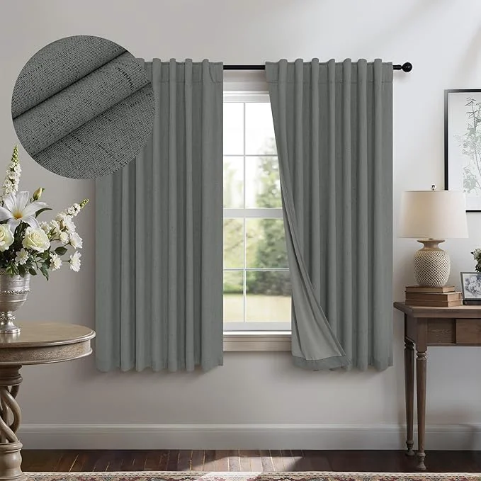 Breathable Dark Grey Thermal Curtains 54 Inch Length Powerful