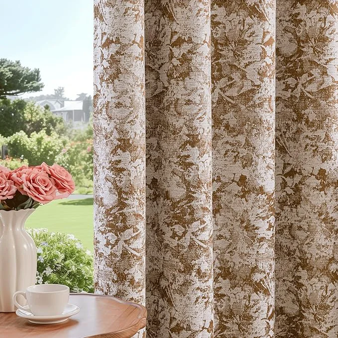Smooth Beauoop Brown Floral Jacquard Blackout Curtains 96 Inches Long 2 Panels First-Class