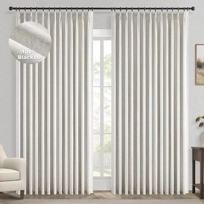 Natural Topfinel Extral Wide Custom Sliding Door Curtains Pinch Pleated Blackout Quality