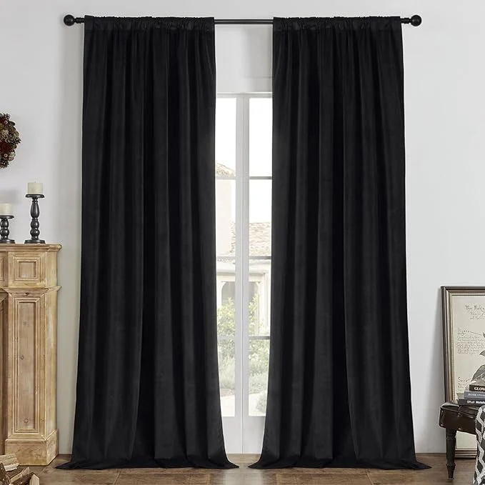 Exclusive Joydeco Black Blackout Curtains 84 Inch 2 Panels Luxury Thermal Insulated Sophisticated