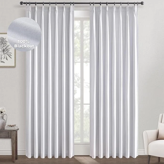 Premium Material Topfinel White Extra Long Total Blackout Linen Curtains 108 Inches Long Secure