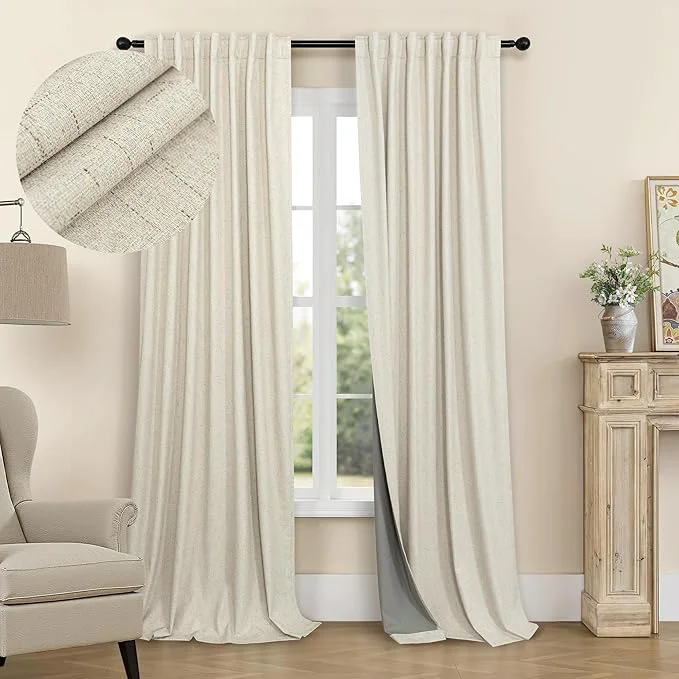 Reusable Pitalk 80 Inch Curtains 2 Panel Set Linen Blackout Curtains Smart