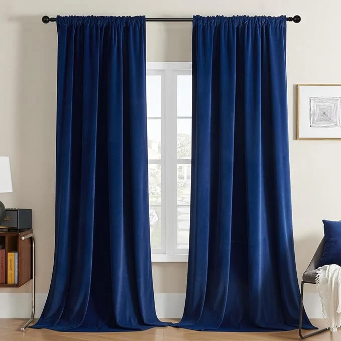 Elegant Joydeco Blue Velvet Curtains 108 inch Length 2 Panels Burg Set Luxury Rod Genuine